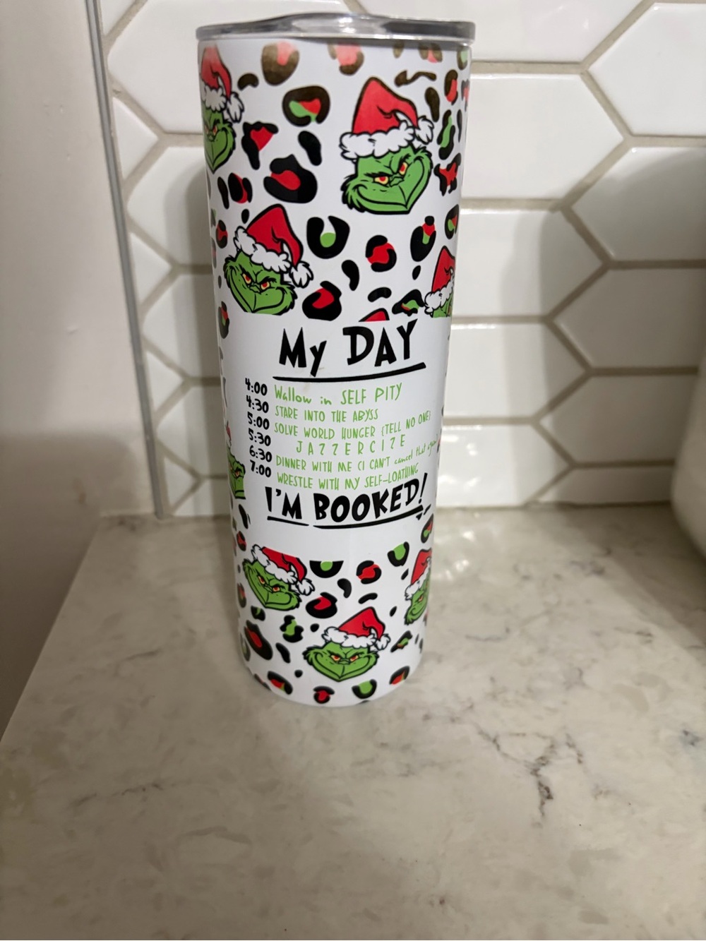 Grinch Holiday Stainless Tumbler - White & Green